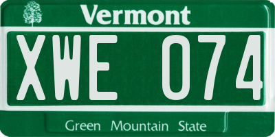 VT license plate XWE074
