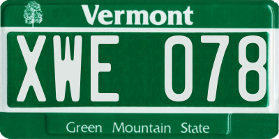 VT license plate XWE078