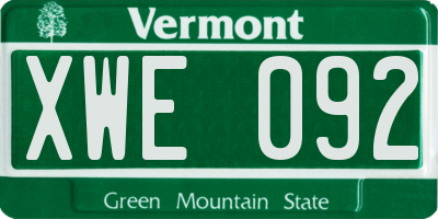 VT license plate XWE092