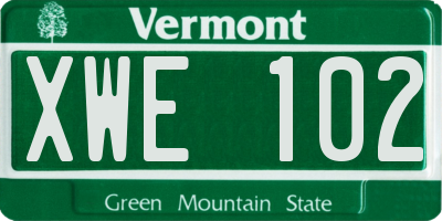 VT license plate XWE102