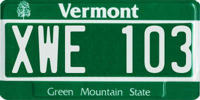 VT license plate XWE103