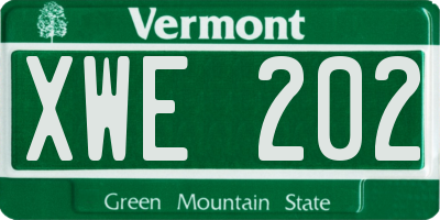 VT license plate XWE202