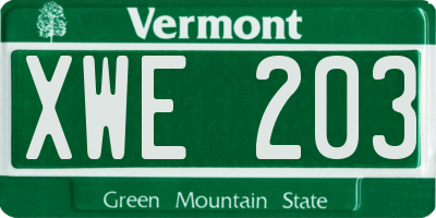 VT license plate XWE203