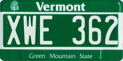 VT license plate XWE362