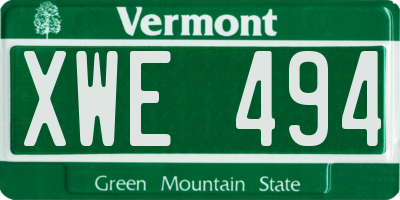 VT license plate XWE494