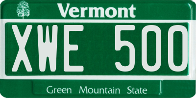 VT license plate XWE500