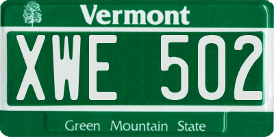 VT license plate XWE502