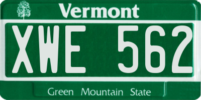 VT license plate XWE562
