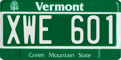 VT license plate XWE601
