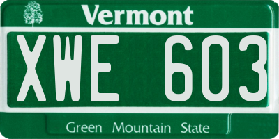 VT license plate XWE603