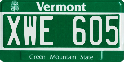 VT license plate XWE605