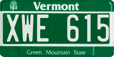 VT license plate XWE615