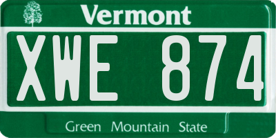 VT license plate XWE874