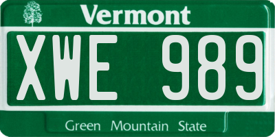 VT license plate XWE989