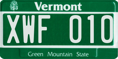 VT license plate XWF010