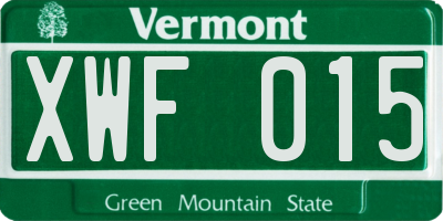 VT license plate XWF015