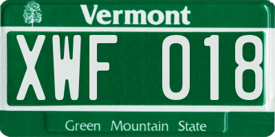 VT license plate XWF018