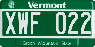 VT license plate XWF022