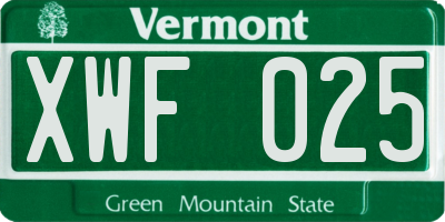 VT license plate XWF025