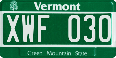 VT license plate XWF030