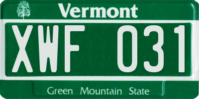 VT license plate XWF031