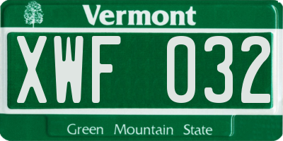 VT license plate XWF032