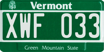 VT license plate XWF033