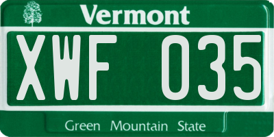 VT license plate XWF035