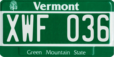 VT license plate XWF036