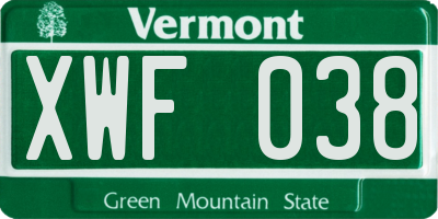 VT license plate XWF038