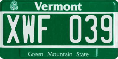 VT license plate XWF039