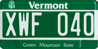 VT license plate XWF040