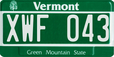 VT license plate XWF043