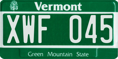 VT license plate XWF045