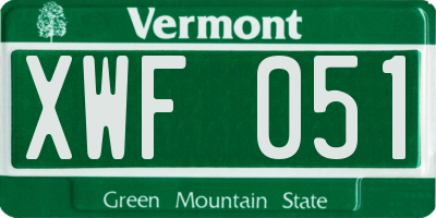 VT license plate XWF051