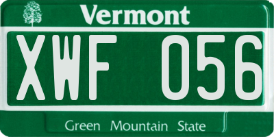 VT license plate XWF056