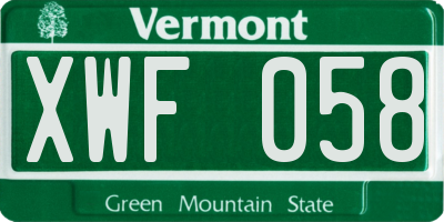 VT license plate XWF058