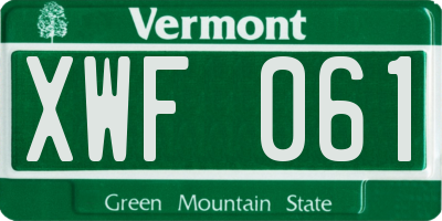 VT license plate XWF061