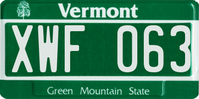 VT license plate XWF063
