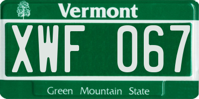 VT license plate XWF067
