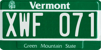 VT license plate XWF071