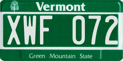 VT license plate XWF072