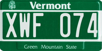 VT license plate XWF074