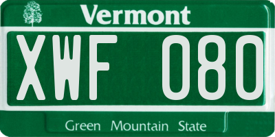 VT license plate XWF080