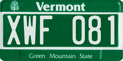 VT license plate XWF081