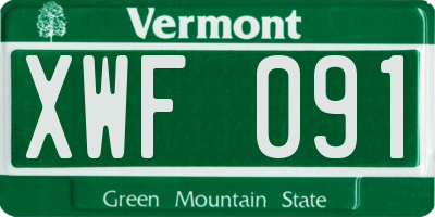 VT license plate XWF091