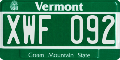 VT license plate XWF092