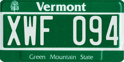 VT license plate XWF094