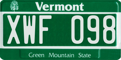 VT license plate XWF098