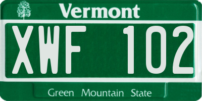 VT license plate XWF102